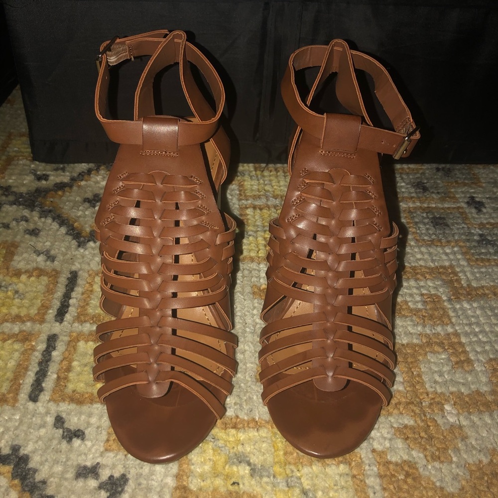 Bamboo Cognac Block Heel Sandals